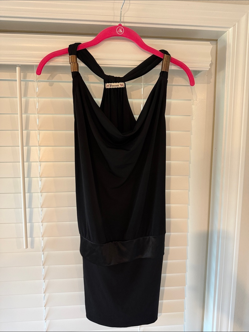 Forever 21 Black Draped Halter Cocktail Dress with Gold Accent